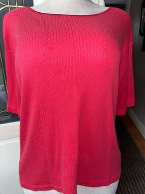 Christie & Jill Red Textured Knit Top Size 2X Boat Neck Lightweight Sweater